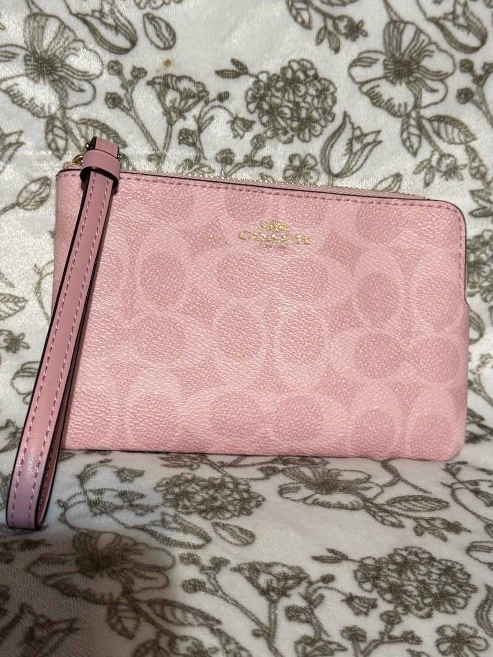 Coach Powder Pink Signature Zip Wristlet with Gold Logo From 2025